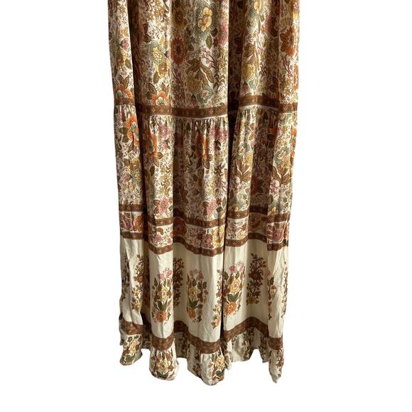 Anthropologie Kindred Plus Size 1X Boho Warm Floral Rushed Ruffle Hem Maxi Dress - Picture 2 of 7